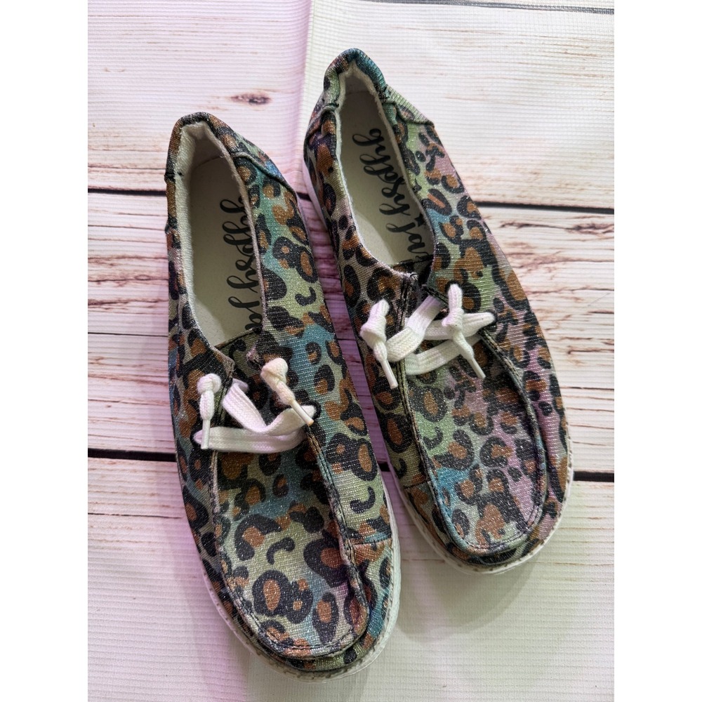 Gypsy Jazzโ Womens Leopard Print Metallic Slip On Loafers GJSP0087-594 Size 8